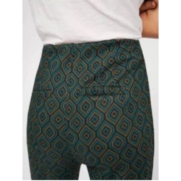 Free People Women’s Boho Stretch Flare Pants Size 10 – Green Geometric Print - Picture 9 of 11